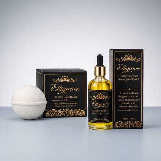Elligance Bath Bomb & Body Oil Duo studio packshot
